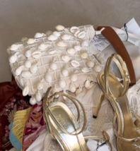 ZARA BNWT 2025. LIGHT BEIGE BEADED FABRIC BUCKET BAG WOOD. 6533/610/111 - $108.38