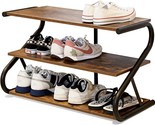 Z-Frame Wooden Shoe Shelf With 3-Tier Shoe Rack And Sturdy Metal Shelves... - £64.48 GBP