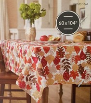 Threshold OBLONG 60&quot; X 104&quot; Tablecloth Leaf Print With Gold Metallic Accent NEW - £14.42 GBP