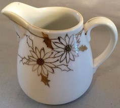 Nippon Porcelain Hand Painted Creamer Pitcher White W/ Gold Gilt Flowers - Euc - £8.74 GBP