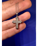 Sterling Silver Micro Pave CZ Cross Pendant On A Chain 16-18&quot; - $72.00