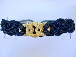 Vintage 70s Braided Stretch Belt S M Gold Glitz Knot Accent Navy Blue Si... - £14.19 GBP