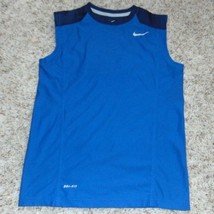 NIKE Tank Top Blue Dri Fit Mesh Sleeveless Crew Neck Boys Tee-sz M - $12.27 CAD