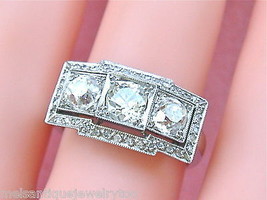 ANTIQUE ART DECO 1.65ctw MINE DIAMOND PLATINUM 3-STONE ANNIVERSARY RING ... - $5,543.01