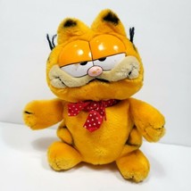 Garfield Plush Valentines Day Heart Bow Tie Stuffed Animal 1981 Eye Scratched 9&quot; - £22.15 GBP