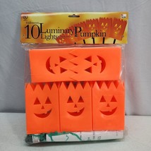 Vtg Set 10 Halloween Pumpkin Blow Mold Luminaries Indoor Outdoor Lights W Stakes - £14.91 GBP