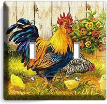 French Rooster Farm Chicken Chicks Basket Double Light Switch Wall Plate Cover - £10.88 GBP