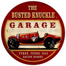 Busted Knuckle Garage Racer Metal Sign 14&quot; Round - $29.95