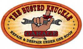 Busted Knuckle Garage Wrench Metal Sign 24&quot; by 14&quot; Oval - £31.47 GBP