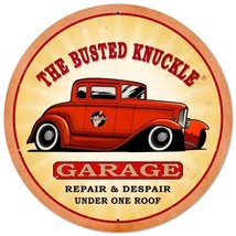 Busted Knuckle Garage Hot Rod Metal Sign 14&quot; Round - $29.95