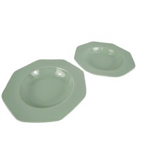 Vintage 90s Set 2 Mikasa Japan Color Spectrum Sage Rimmed Soup Bowls Stoneware - £15.33 GBP