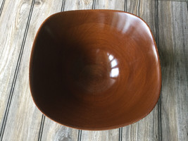 Vintage Square Brown Mahogany Wooded Salad Bowl Silver Footed  10.5&quot; x 11&quot; - £36.36 GBP