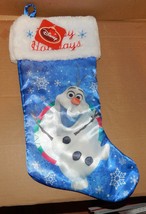 Disney Frozen Olaf Christmas Stocking Satin Blue 17&quot; Happy Holidays Faux... - £7.46 GBP
