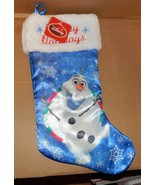 Disney Frozen Olaf Christmas Stocking Satin Blue 17&quot; Happy Holidays Faux... - $177.30 MXN