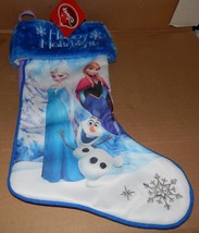 Disney Frozen Princess Olaf Christmas Stocking Satin Blue 17&quot; Happy Holidays 89Q - £6.68 GBP