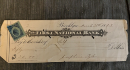 1882 Brooklyn NYC First National Bank check $50 for Cash - $14.50
