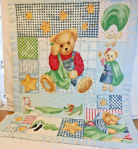 Vintage Quilted  Crib Teddy Bear Reversible Small Animal Print  46&quot;X 34&quot; - £41.93 GBP