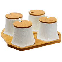 Elama Ceramic Spice, Jam and Salsa Jars with Bamboo Lids &amp; Serving Spoons - $59.39