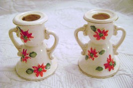 Vintage Ceramic Poinsettia Candle Holders made in Japan - $12.00