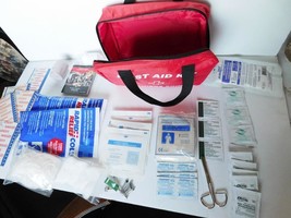 53 piece First Aid kit in soft red pouch for travel office car home - $8.09