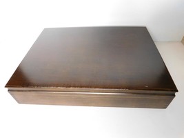 Vintage solid wood 14 x 11 walnut flatware case VGU  - $19.97