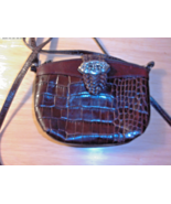 BRIGHTON Small Black/Brown Leather Croc Crossbody Bag - $40.00