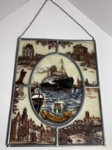 Vintage Cityscape painted glass hanging Panel of Rotterdam Netherlands N... - $62.57