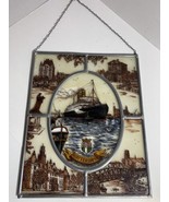 Vintage Cityscape painted glass hanging Panel of Rotterdam Netherlands N... - £48.91 GBP