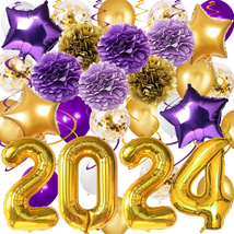 2024 Graduation Decorations Purple Gold Balloon Kit- 40&quot; Gold 2024 Balloons Star - £21.16 GBP