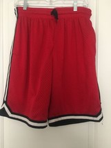 1pc Men&#39;s Athletic Mesh Shorts Elastic Waist Size Large Red &amp; White - £25.82 GBP