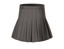 Women&#39;s High Waist Pleated School Skirt(light grey ,XS) - £23.73 GBP