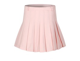 Women&#39;s High Waist Pleated School Skirt(Pink,S) - £23.73 GBP