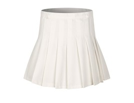 Women&#39;s High Waist Pleated School Skirt(White,L) - $29.69