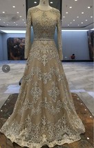 Beautiful Wedding Dress Muslim Grey A-Line Evening Dresses Gowns Luxury Beaded  - £431.16 GBP