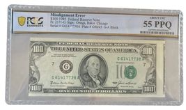 $100 Bill Note PCGS 55 PPQ Misalignment Error 1985 Chicago About Unc Pre... - $792.00