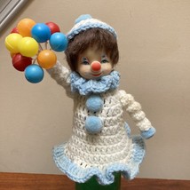 Vtg Crochet Bottle Clown Rubber Face Balloons Kitschy Circus Carnival 9&quot; - £11.05 GBP