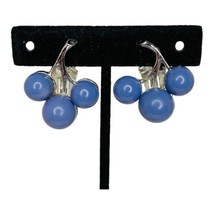 Silver Tone Acrylic Earrings Clip On Purple Cherries Grapes Retro 1” - £7.56 GBP
