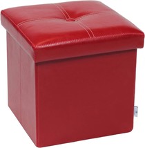 Red 11.8&quot;X11.8&quot;X11.8&quot; Fsobeiialeo Folding Storage Ottoman, Faux Leather Footrest - £31.51 GBP