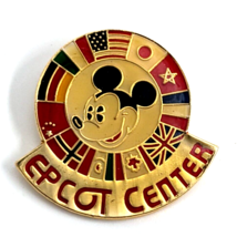 VTG Disney Epcot Center Mickey Mouse Circle Of Country Flags Enamel Pin Souvenir - $10.99