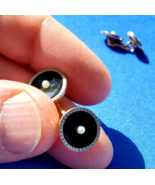 ELEGANT VINTAGE ART DECO 14K GOLD PLATINUM PEARL ONYX CUFF LINKS BUTTONS - $1,825.90 CAD