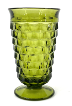 VTG Avocado Green Indiana Colony Whitehall Cubist 6&quot; Footed Glass - £10.12 GBP