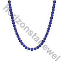 15.24 Ct Lab Created Blue Sapphire 14K Rose Gold Plated Tennis 3 MM Necklace 18&quot; - £152.91 GBP