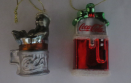 Set of Two  Coca-Cola Mini Blown Glass Ornaments in box  Seal and Cooler - $7.43