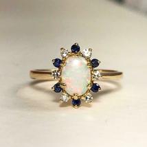 14K Yellow Gold Over Fire Opal &amp; Sapphire and Diamond Engagement Ring 2.30Ct - £81.60 GBP