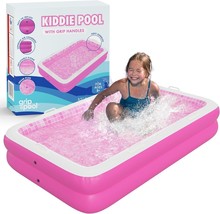 Small Inflatable Kiddie Pool 65&quot;x39&quot;x10&quot; 5&#39;5&quot; Blow Up Soft Bottom Handles Drain  - £73.42 GBP