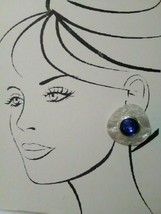 VINTAGE FASHION CLIP EARRINGS BLUE FACETTED  GEM W/ PEARLY SURROUND - $20.00