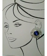 VINTAGE FASHION CLIP EARRINGS BLUE FACETTED  GEM W/ PEARLY SURROUND - £15.73 GBP