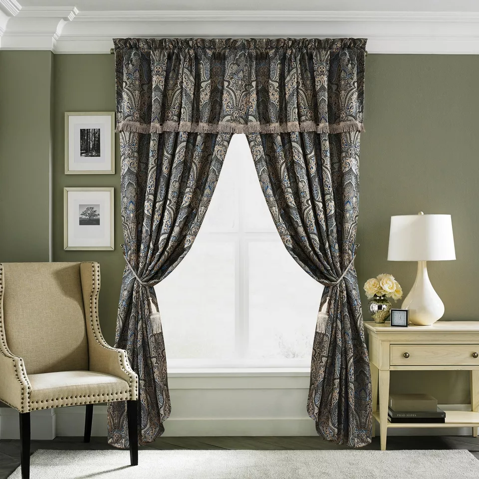 2-Panel Blue Jacquard Paisley Window Curtain Set - $104.99