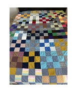 Vintage Hand Stitched Quilt Full Patchwork Square Block Polyester Mascul... - $964.41 MXN