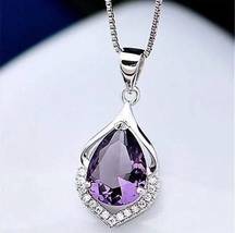 Crystal Amethyst Pendant Chain Necklace 925 Sterling Silver Women’s Jewe... - $19.99